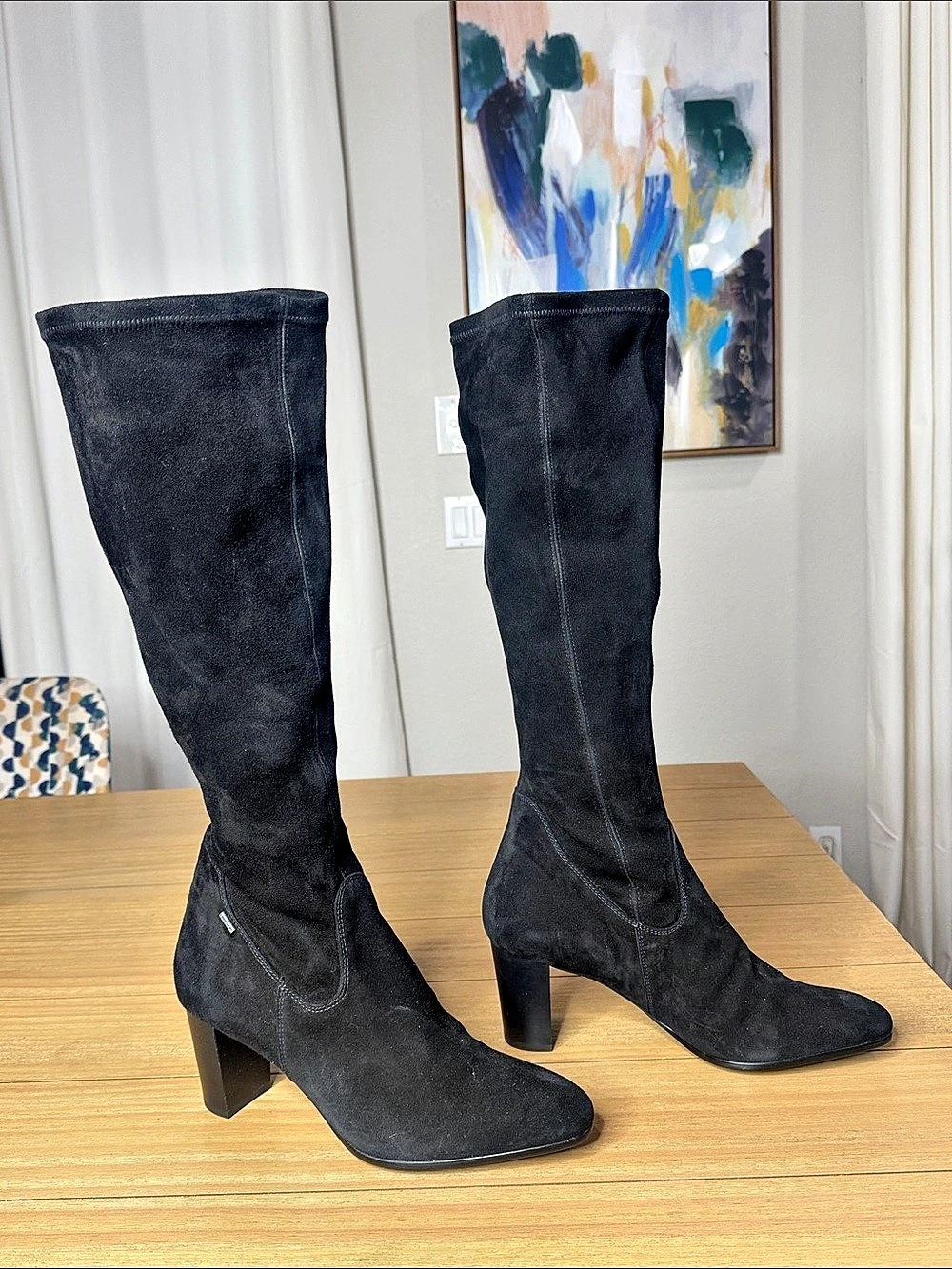 Högl Black Suede Knee High Boots UK 7.5 EU 41.5 Block Heel